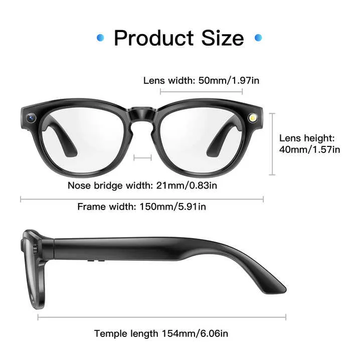 نظارات ذكية نسائية للبلوتوث مع كاميرا آي فون نظارات قراءة متوافقة مع الكاميرا Women's Bluetooth Smart Glasses with iPhone Camera Reading Glasses Compatible with Camera