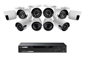 1080p Camera System with 10 Outdoor Cameras - 4 Wide Angle Cameras, 160 Degree View and 6 Bullet Security Cameras