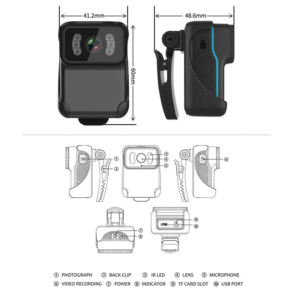 1080P Video Camera Wireless WiFi Action Camera Wide Angle Lens Loop Video Recording Nigh Vision Daily Waterproof Built-in Battery Microphone with Backside Clip