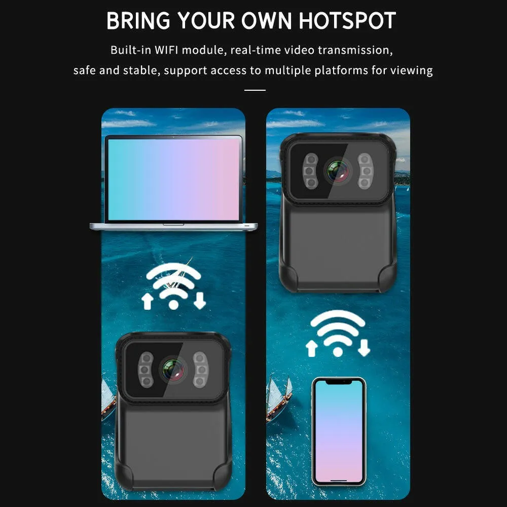 1080P Video Camera Wireless WiFi Action Camera Wide Angle Lens Loop Video Recording Nigh Vision Daily Waterproof Built-in Battery Microphone with Backside Clip