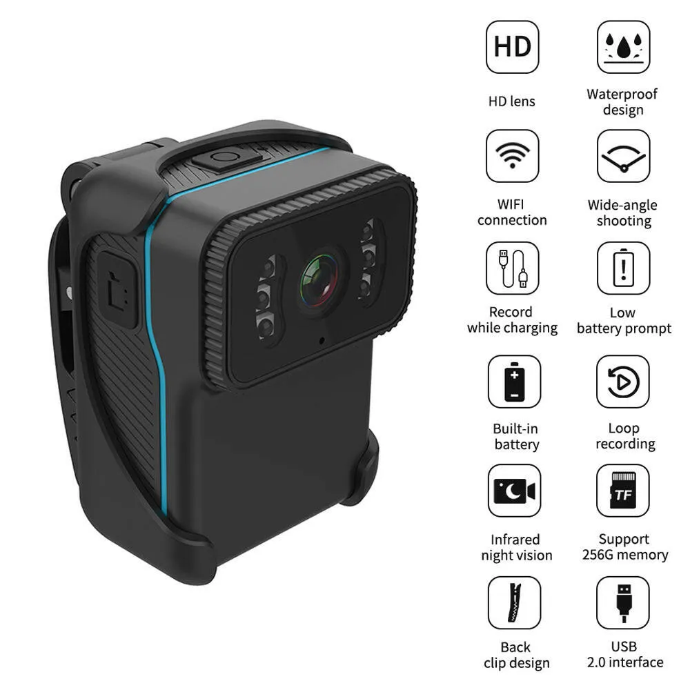 1080P Video Camera Wireless WiFi Action Camera Wide Angle Lens Loop Video Recording Nigh Vision Daily Waterproof Built-in Battery Microphone with Backside Clip