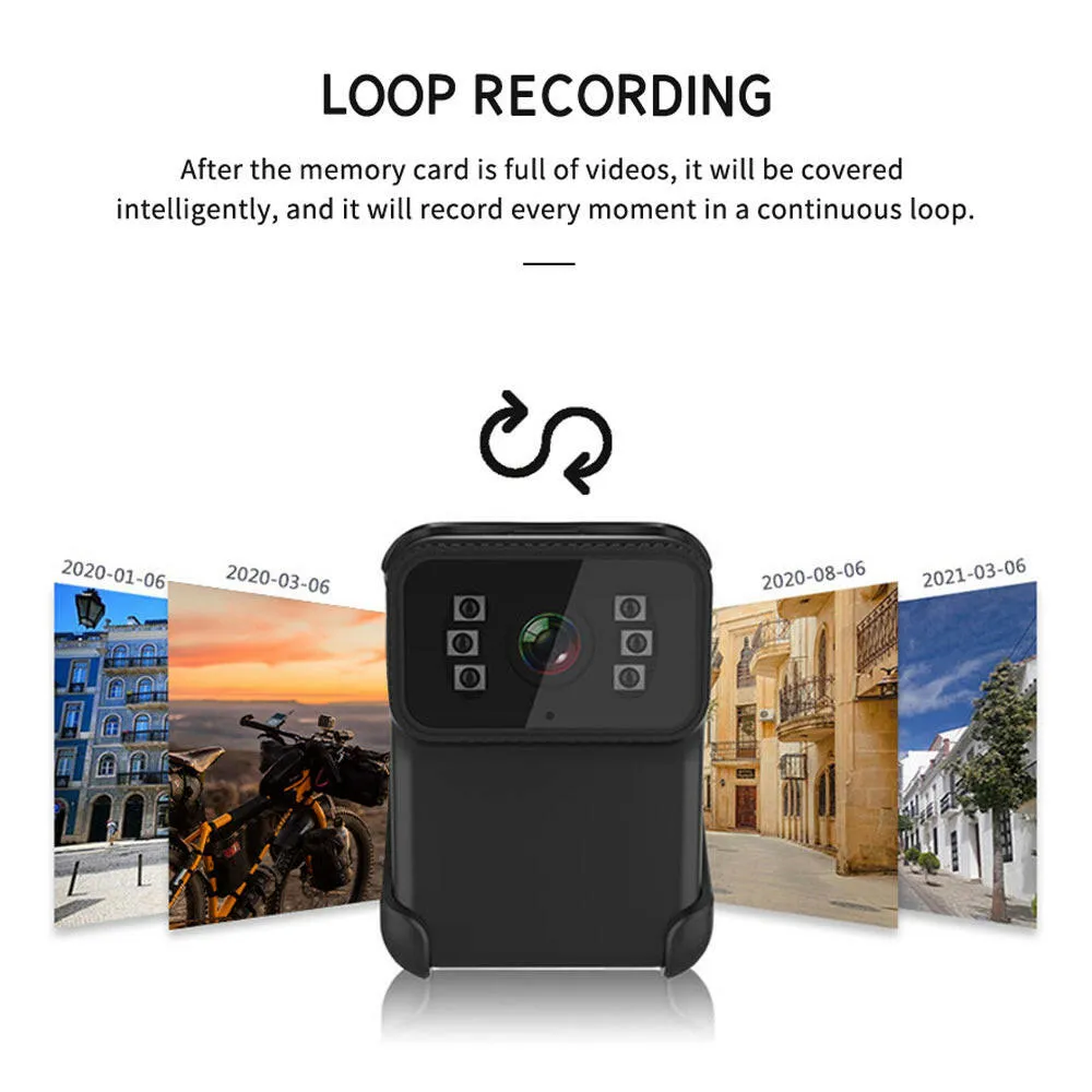 1080P Video Camera Wireless WiFi Action Camera Wide Angle Lens Loop Video Recording Nigh Vision Daily Waterproof Built-in Battery Microphone with Backside Clip