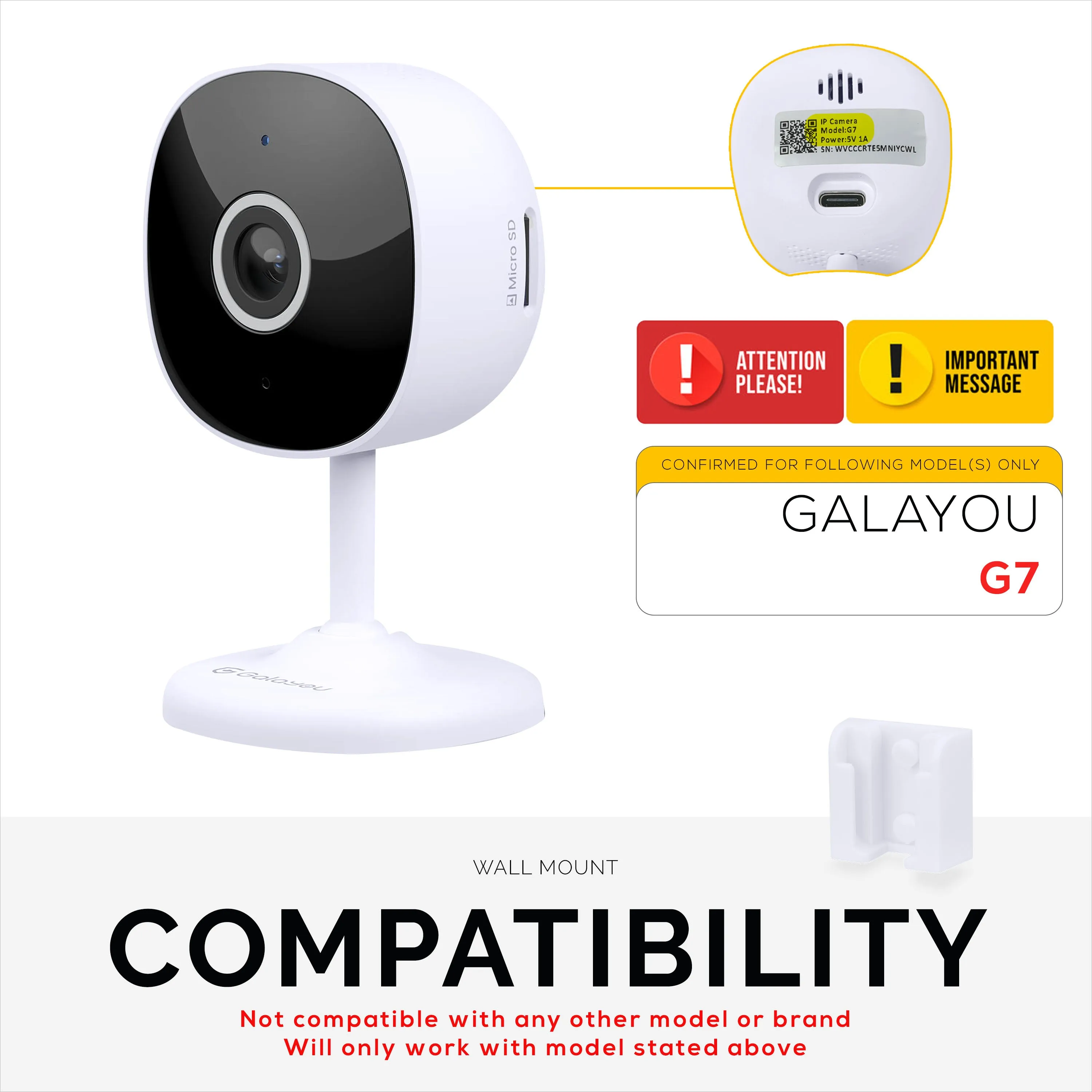 2-Pack Wall Mount For Galayou G7 Cam 2K Wi-Fi Baby Monitor Security Camera, Easy to Install Holder Bracket