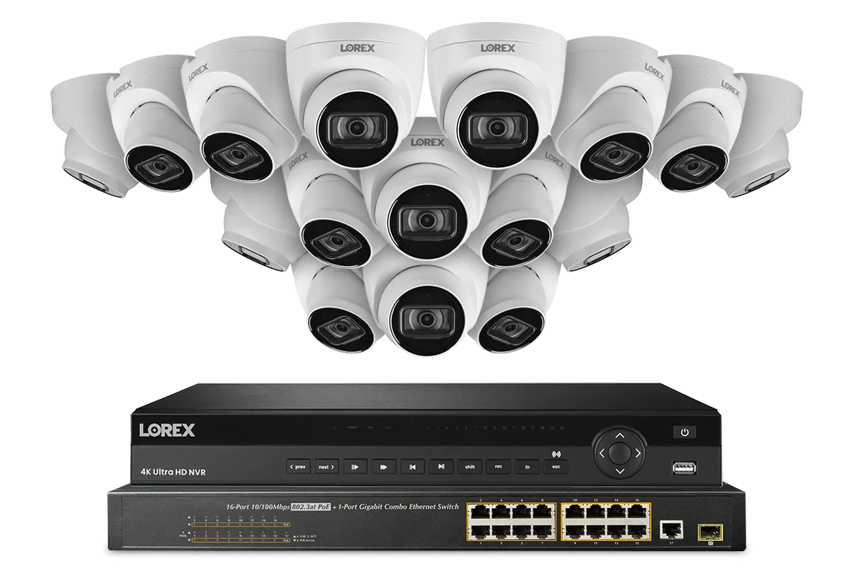 32-Channel NVR System with 4K (8MP) IP Dome Cameras with Listen-In Audio