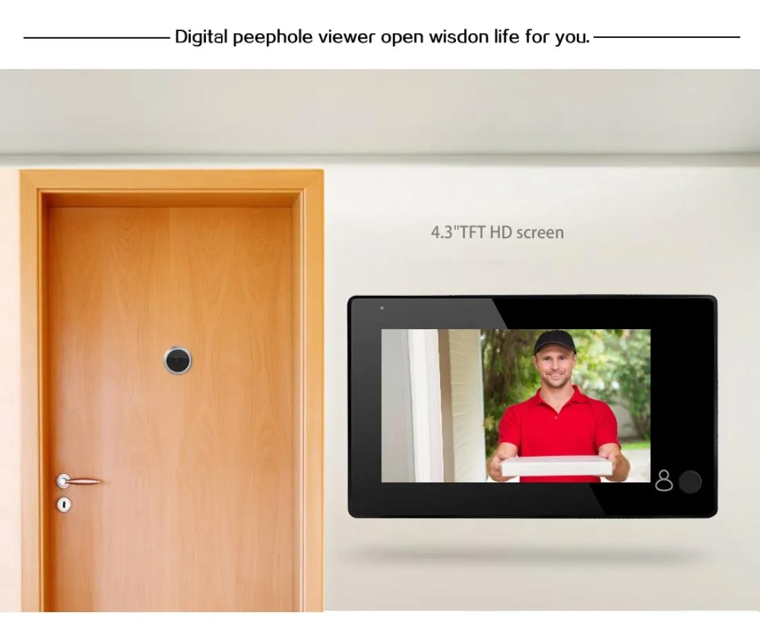 4.3" Security Camera Door Peephole | One-Key Watch | Black