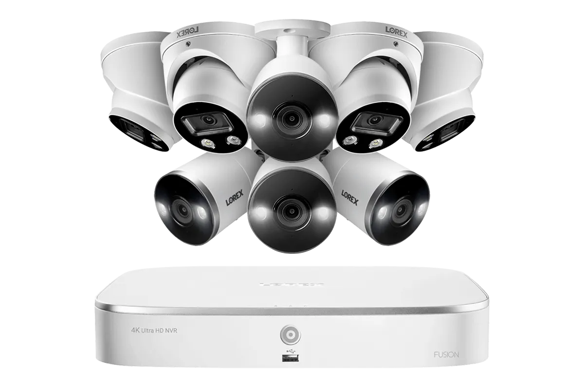 8-Channel Fusion NVR System with Dome and Bullet Smart Deterrence 4K IP Cameras