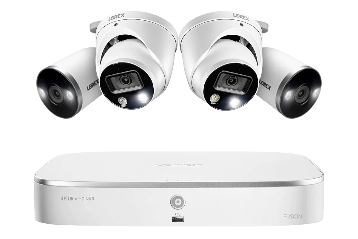 8-Channel Fusion NVR System with Dome and Bullet Smart Deterrence 4K IP Cameras