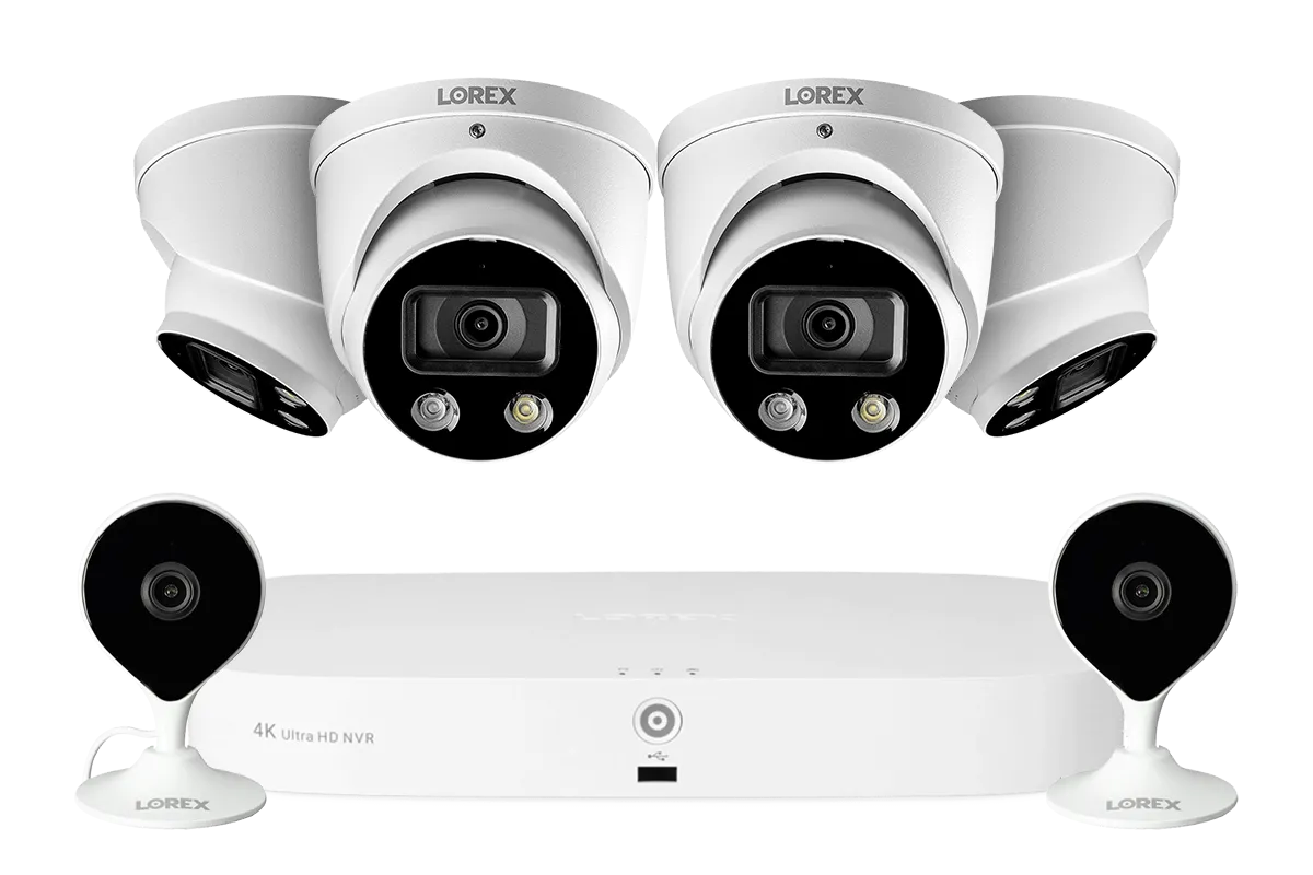 8-Channel NVR Fusion System with Four Smart Deterrence IP Dome Security Cameras and Two Indoor Wi-Fi Cameras