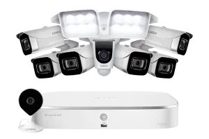 8-Channel NVR Fusion System with Six 4K (8MP) IP Cameras, HD Smart Indoor Wi-Fi Security Camera and Wi-Fi Floodlight Camera