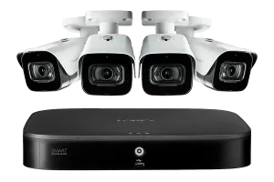8-Channel System with Four 4K (8PM) Outdoor Cameras featuring Listen-In Audio, Smart Motion Detection and Color Night Vision