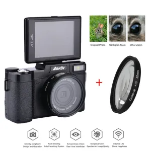 AMKOV 1080P AMK-R2 24MP HD Digital SLR Camera Camcorder Macro Lens Recording 4x Zoom 3.0" TFT