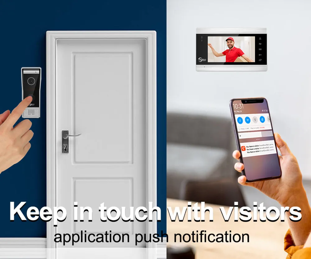 AnjieloSmart 7inch Monitor Video Intercoms Home Security System Video Doorbell Camera Remote Controlling
