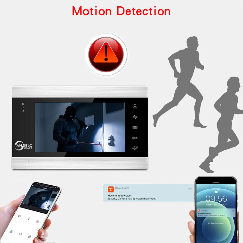 AnjieloSmart 7inch Monitor Video Intercoms Home Security System Video Doorbell Camera Remote Controlling