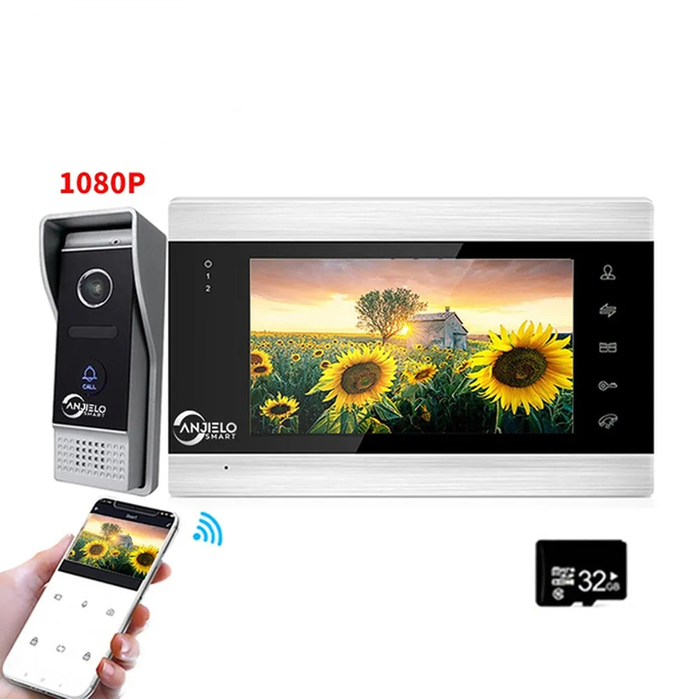 AnjieloSmart 7inch Monitor Video Intercoms Home Security System Video Doorbell Camera Remote Controlling