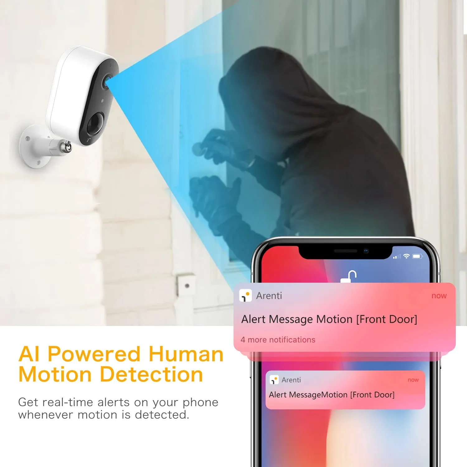 ARENTI 2K Battery Powered Wireless Camera Outdoor for Home Security with PIR Motion Detection, Color Night Vision, 2-Way Talk