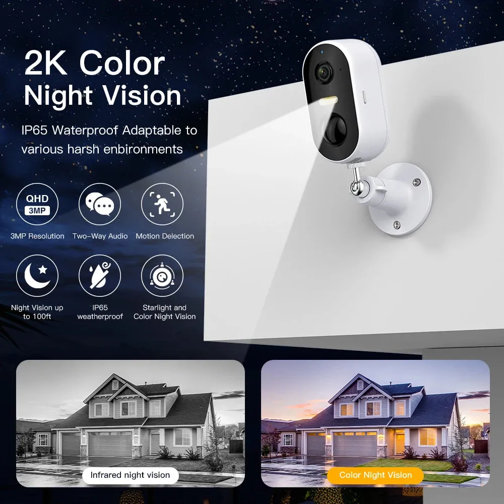 ARENTI 2K Battery Powered Wireless Camera Outdoor for Home Security with PIR Motion Detection, Color Night Vision, 2-Way Talk