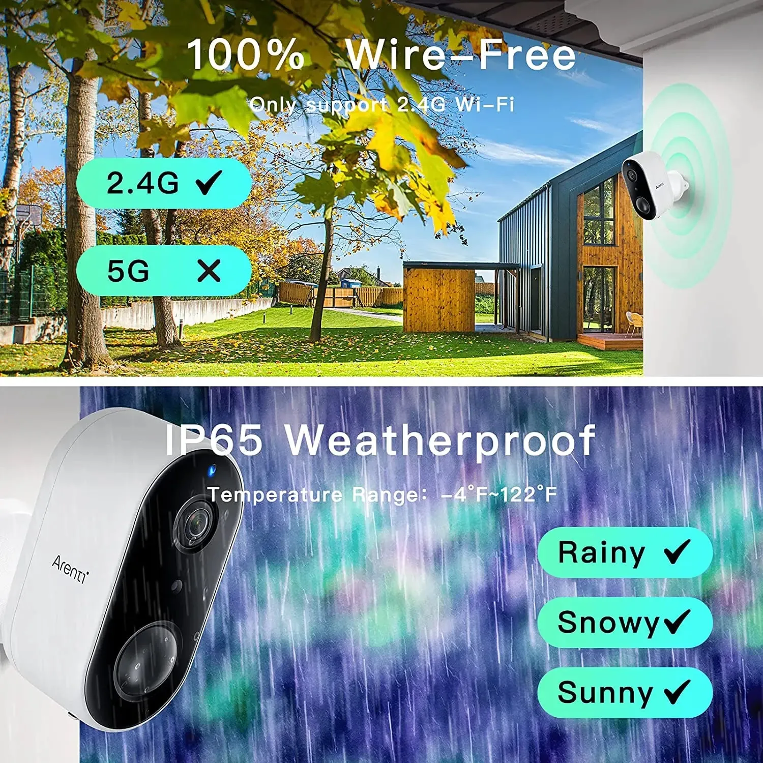 ARENTI 2K Battery Powered Wireless Camera Outdoor for Home Security with PIR Motion Detection, Color Night Vision, 2-Way Talk