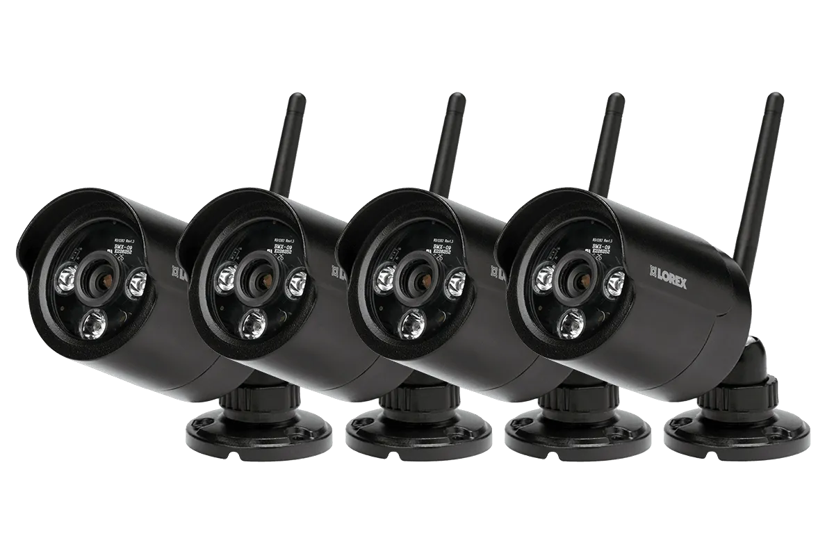 Black wireless cameras with night vision (4-pack)