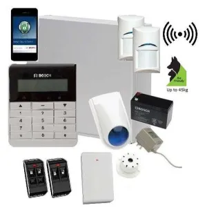 Bosch Solution 3000 Alarm System with 2 x Wireless Tritech detectors  Text Code pad, Plastic remotes IP Module