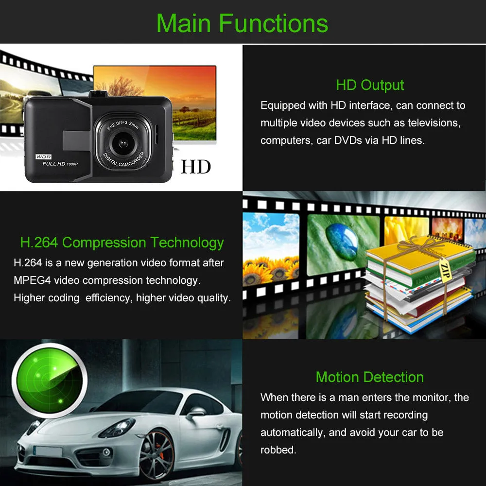Car Dash Camera Video Recorder Car DVR Camcorder Night Vision