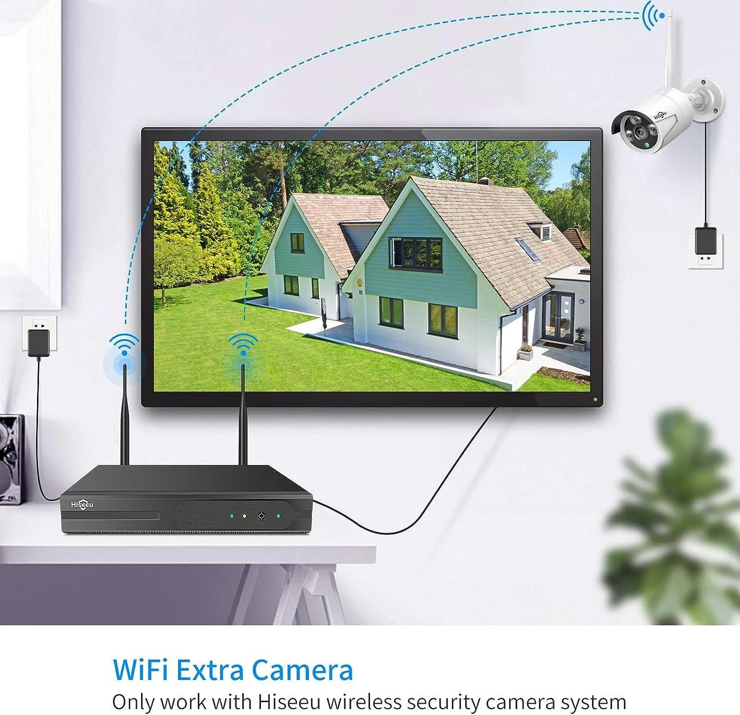 Hiseeu Add on 5MP Outdoor Wireless Security Camera, Waterproof Outdoor Indoor 3.6mm Lens IR Cut Day & Night Vision with Power Adapter, Compatible 10CH Wireless Security Camera System