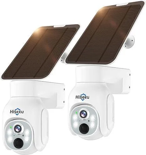 Hiseeu Solar Security Camera Outdoor, 4MP Wireless Battery Camera, PTZ 360° View, PIR Motion Detection, Color Night Vision, IP66, 2-Way Audio, 2.4G WiFi, Compatible with Alexa