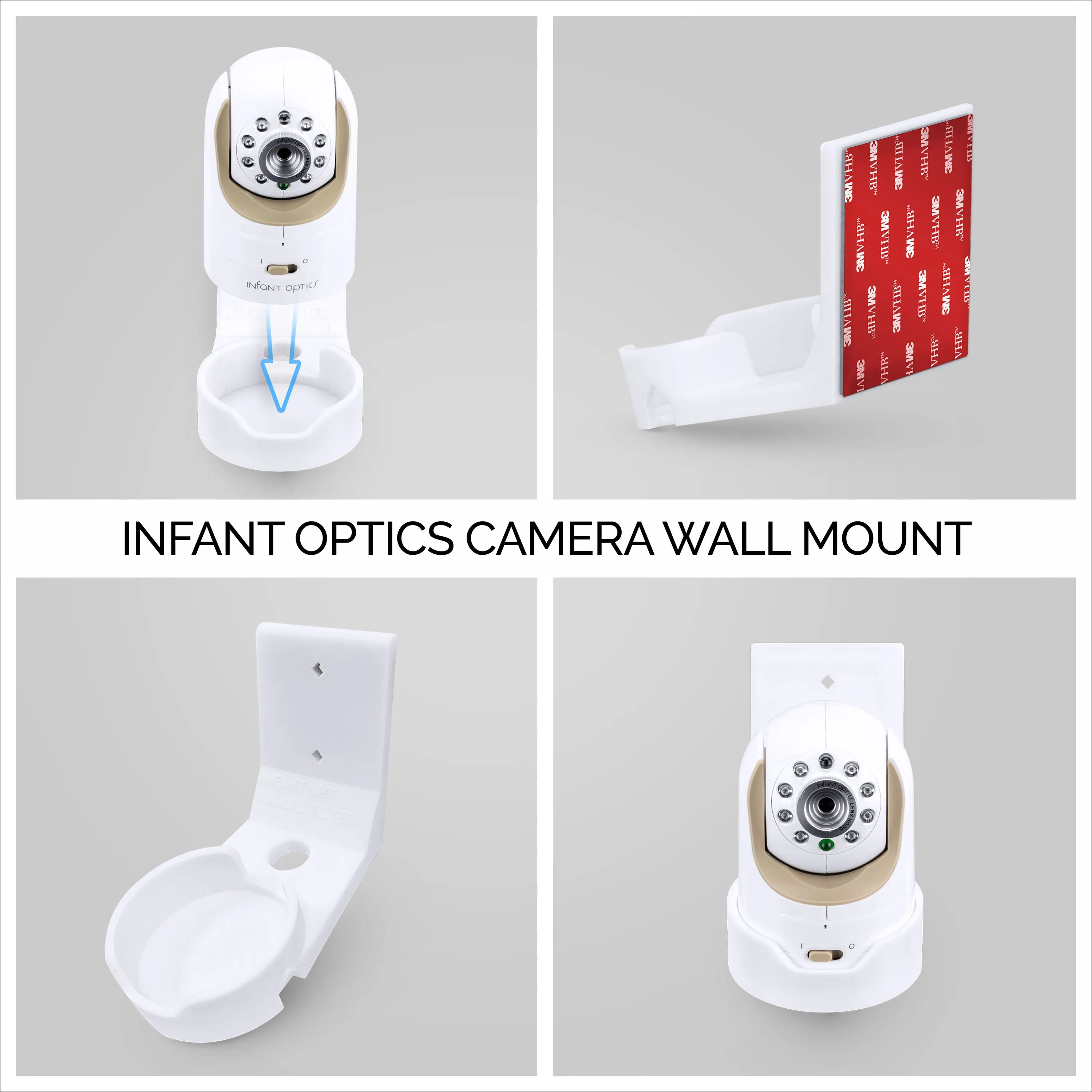Infant Optics DXR8 & Pro Tilted Wall Mount Holder, Adhesive & Screw-In Holder, Easy to Install