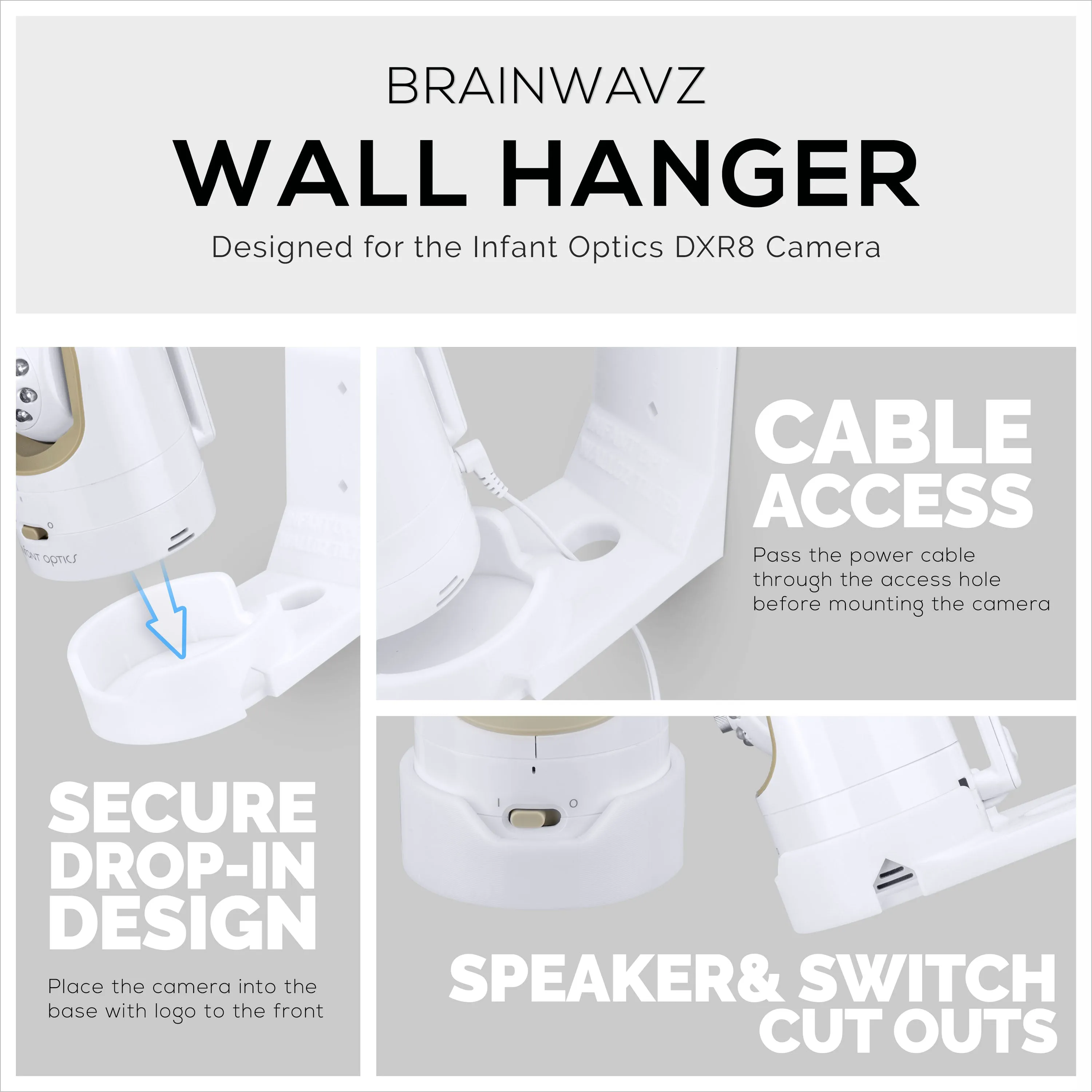 Infant Optics DXR8 & Pro Tilted Wall Mount Holder, Adhesive & Screw-In Holder, Easy to Install