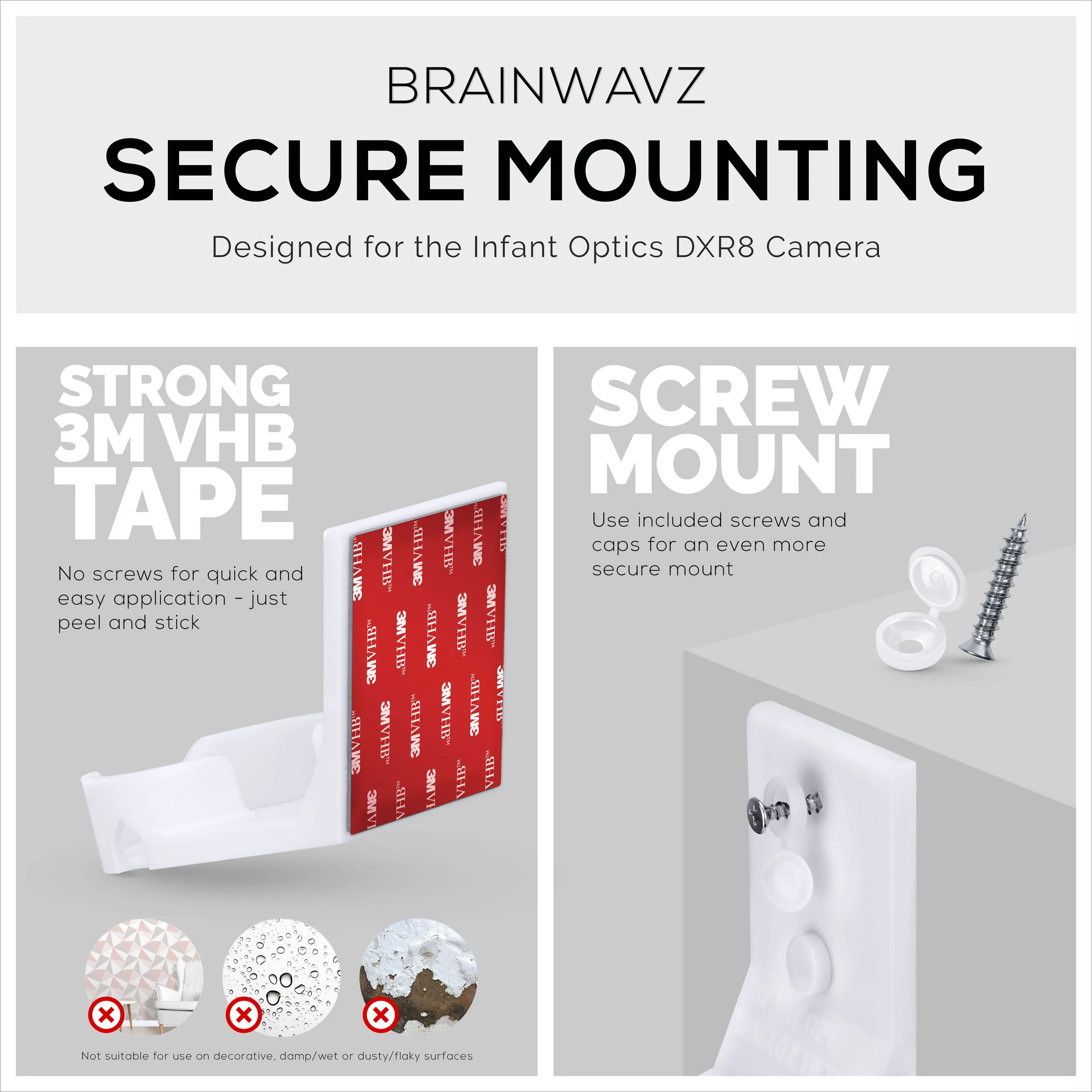 Infant Optics DXR8 & Pro Tilted Wall Mount Holder, Adhesive & Screw-In Holder, Easy to Install