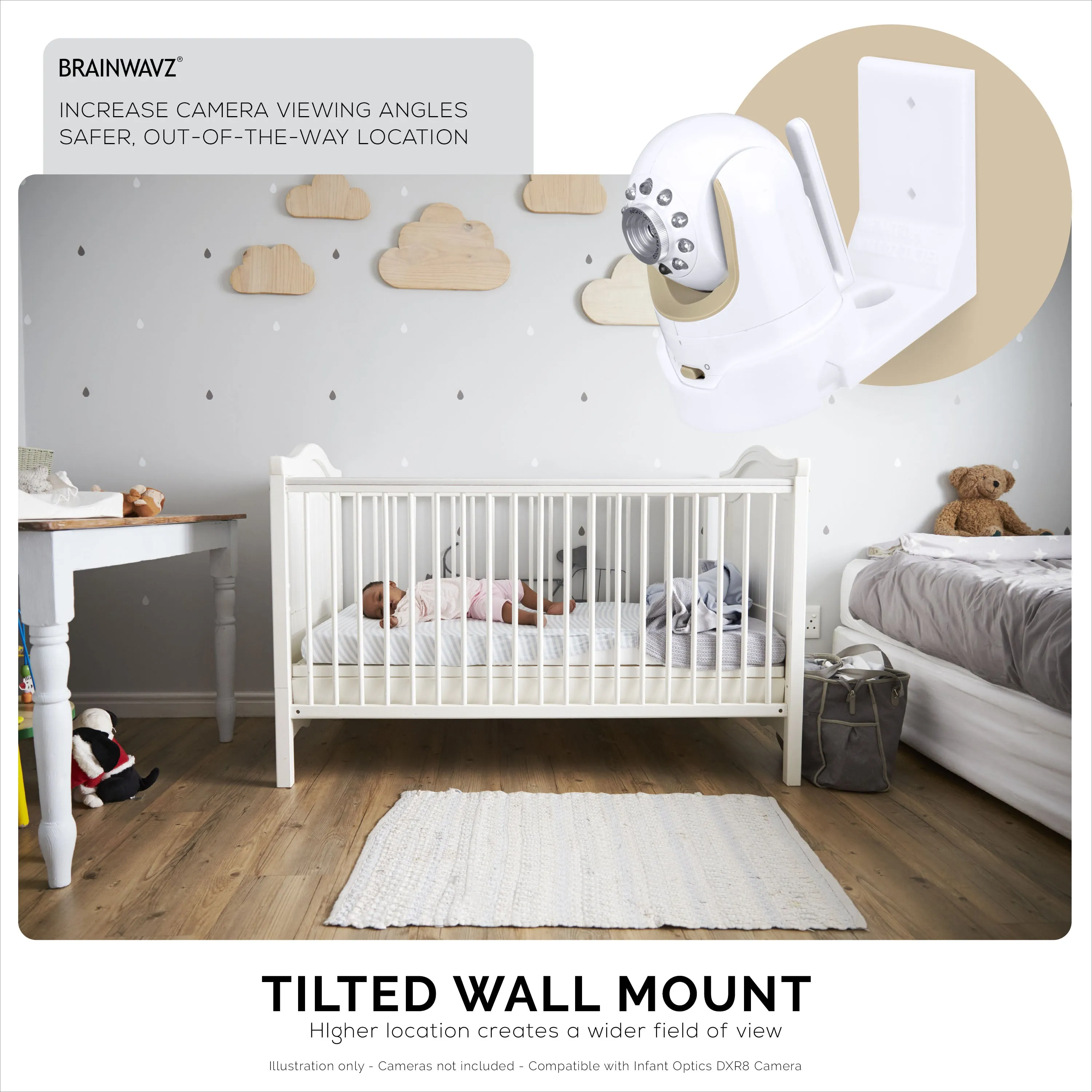 Infant Optics DXR8 & Pro Tilted Wall Mount Holder, Adhesive & Screw-In Holder, Easy to Install