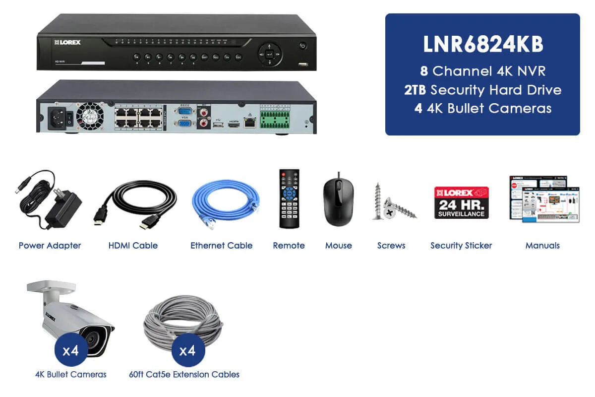 IP Camera System with 4 Ultra HD 4K Security Cameras & Lorex Cloud Connectivity