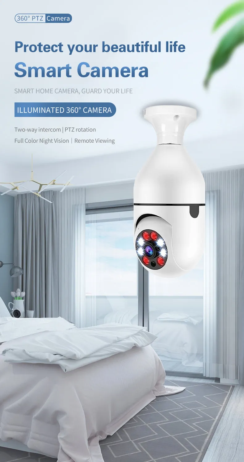 Light Bulb Security Camera 360°Panoramic Surveillance HD 1080P Security Camera #6835