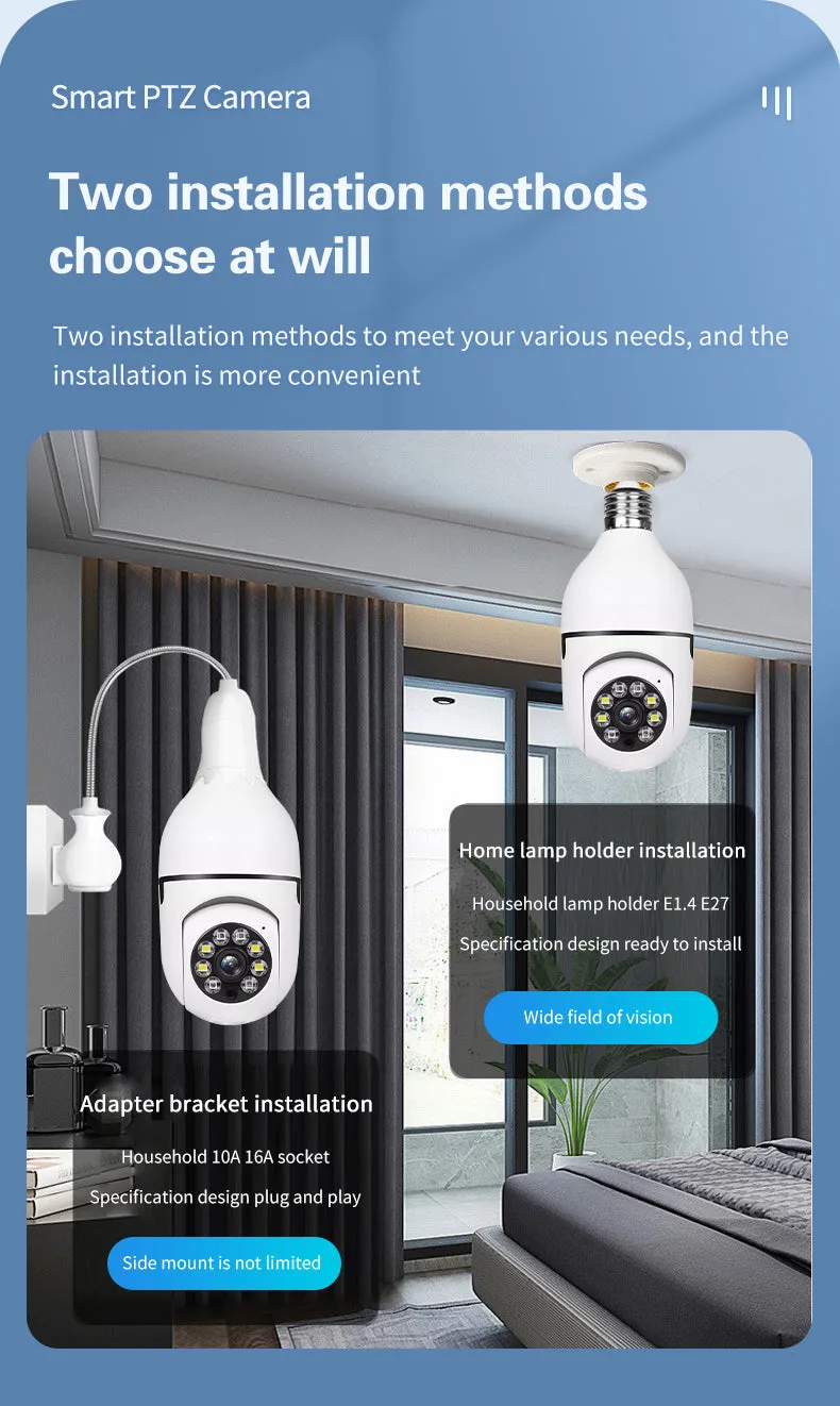 Light Bulb Security Camera 360°Panoramic Surveillance HD 1080P Security Camera #6835