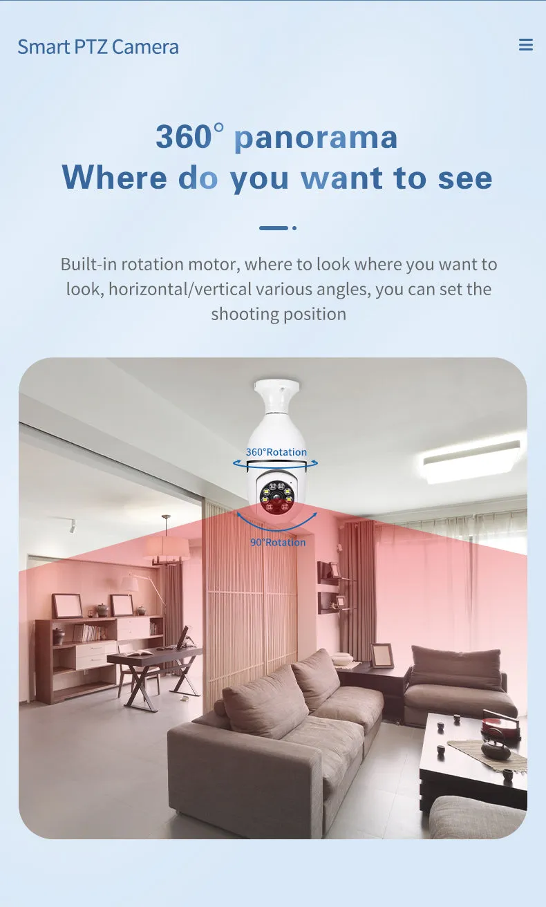 Light Bulb Security Camera 360°Panoramic Surveillance HD 1080P Security Camera #6835