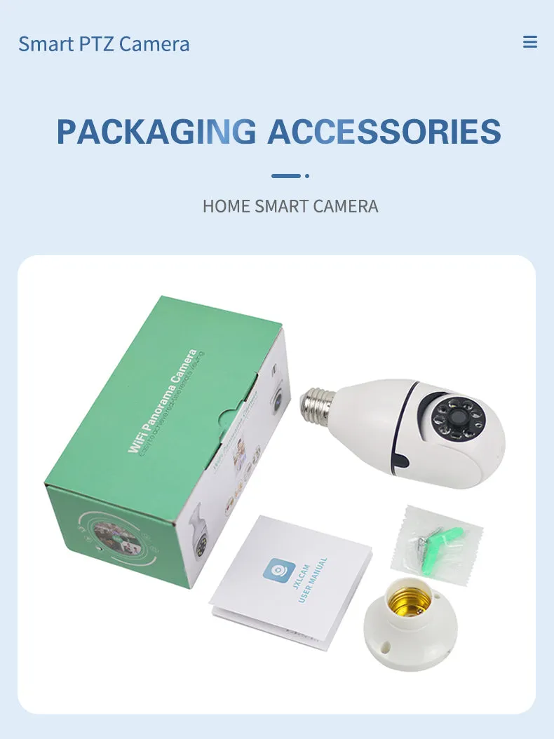 Light Bulb Security Camera 360°Panoramic Surveillance HD 1080P Security Camera #6835