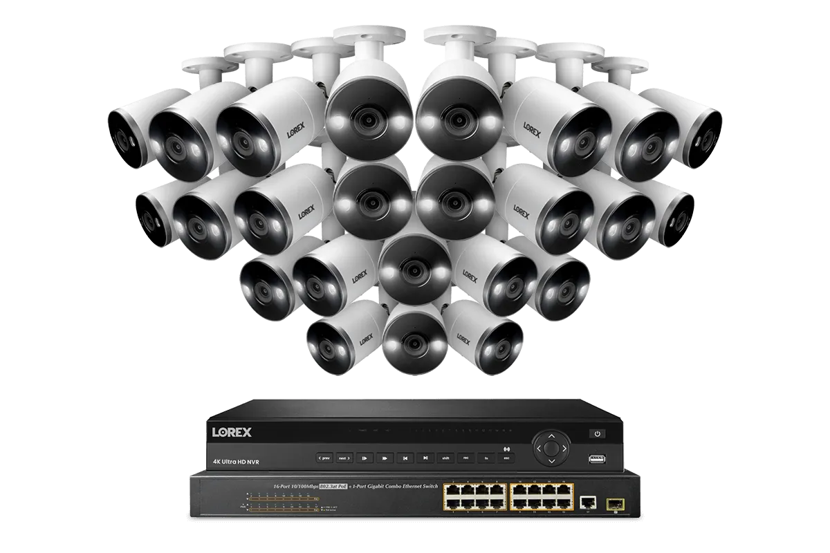 Lorex 4K 32-Channel 8TB Wired NVR System with Active Deterrence Bullet Security Cameras