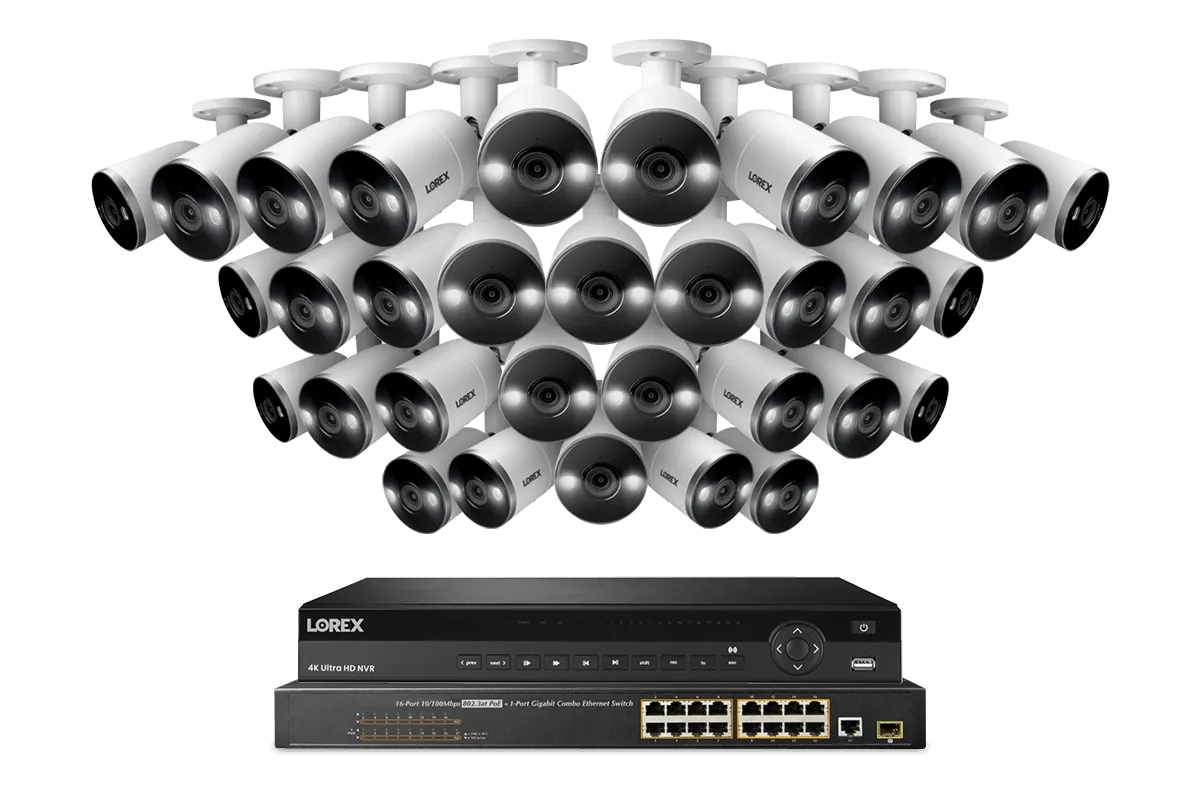 Lorex 4K 32-Channel 8TB Wired NVR System with Active Deterrence Bullet Security Cameras