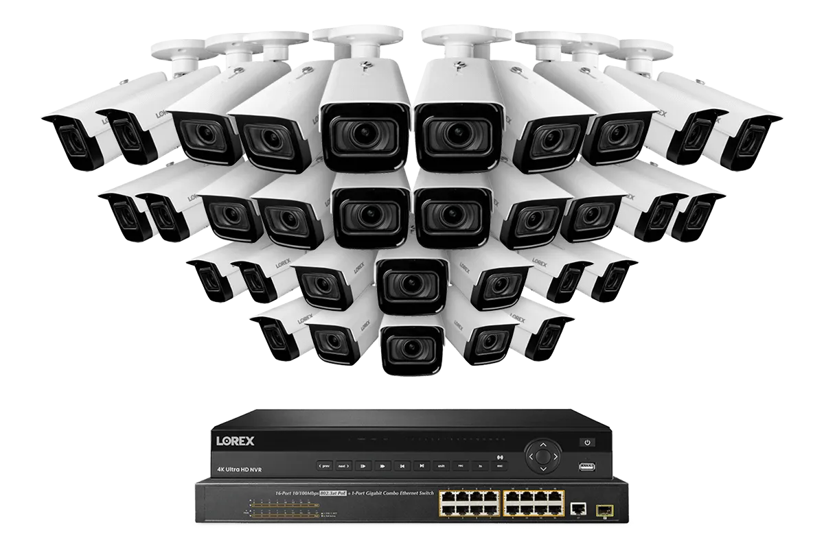 Lorex 4K 32-Channel Nocturnal NVR System with Nocturnal 3 Smart IP Optical Zoom Security Cameras with Real-Time 30FPS Recording