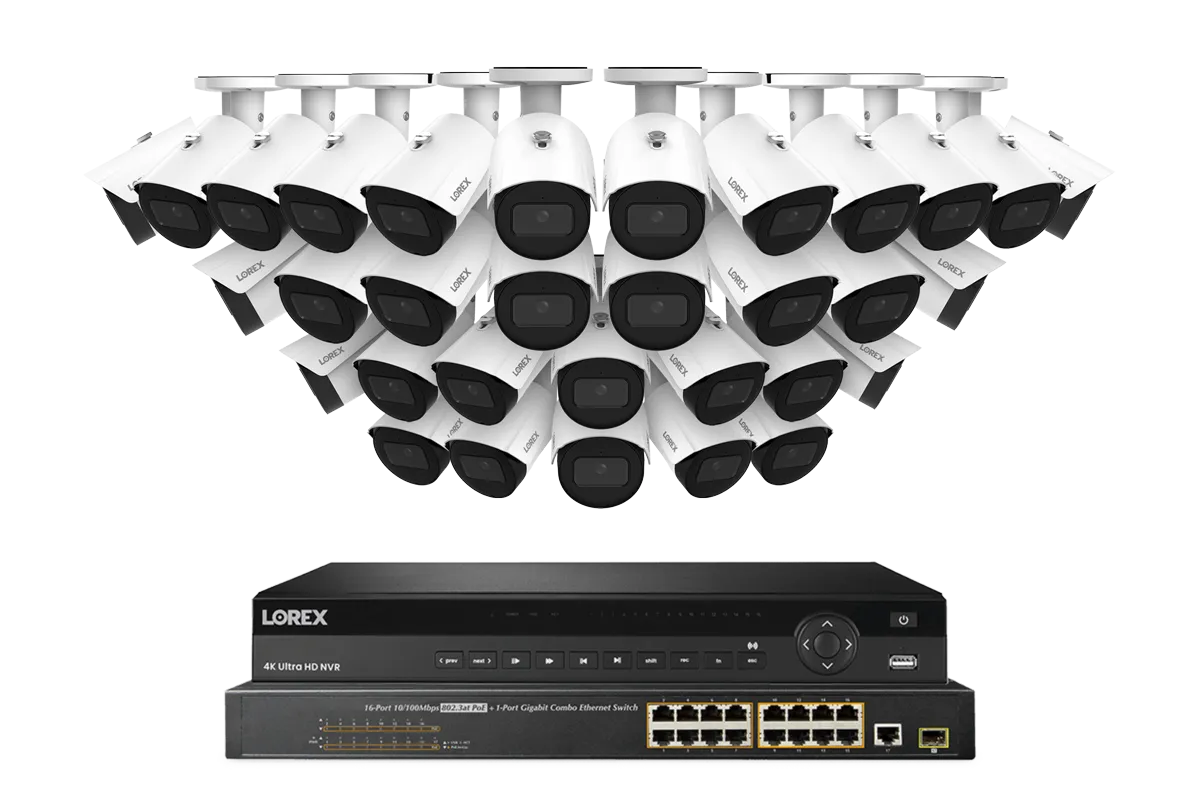 Lorex Elite Series 4K 32 Camera Capable 8TB Wired NVR System with 4MP (2K) A4 IP Bullet Cameras