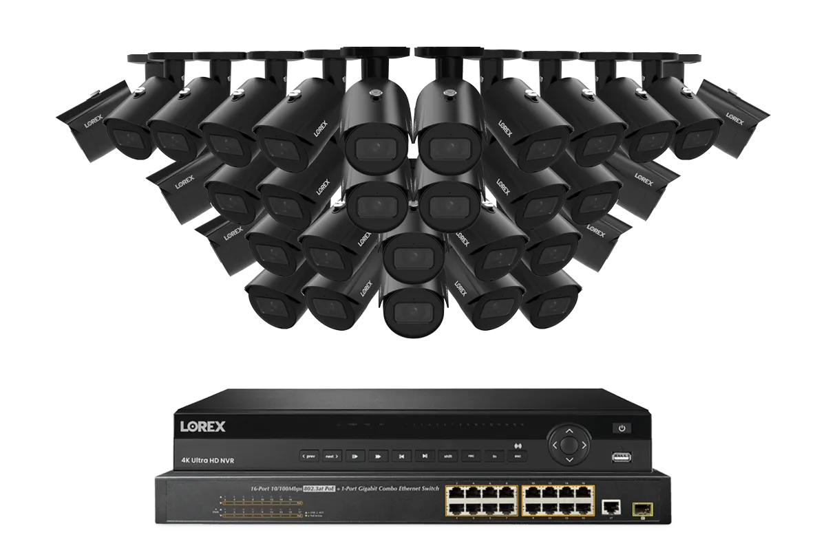 Lorex Elite Series 4K 32 Camera Capable 8TB Wired NVR System with 4MP (2K) A4 IP Bullet Cameras