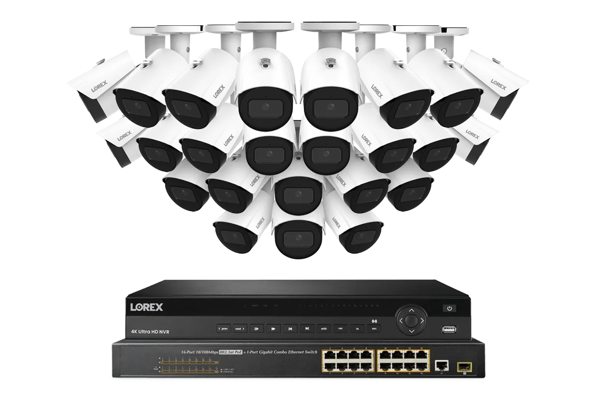 Lorex Elite Series 4K 32 Camera Capable 8TB Wired NVR System with 4MP (2K) A4 IP Bullet Cameras