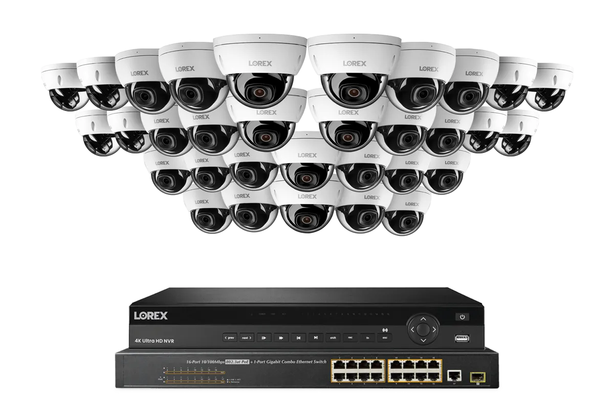 Lorex Elite Series 4K 32 Camera Capable 8TB Wired NVR System with 4MP (2K) A4 IP Dome Cameras