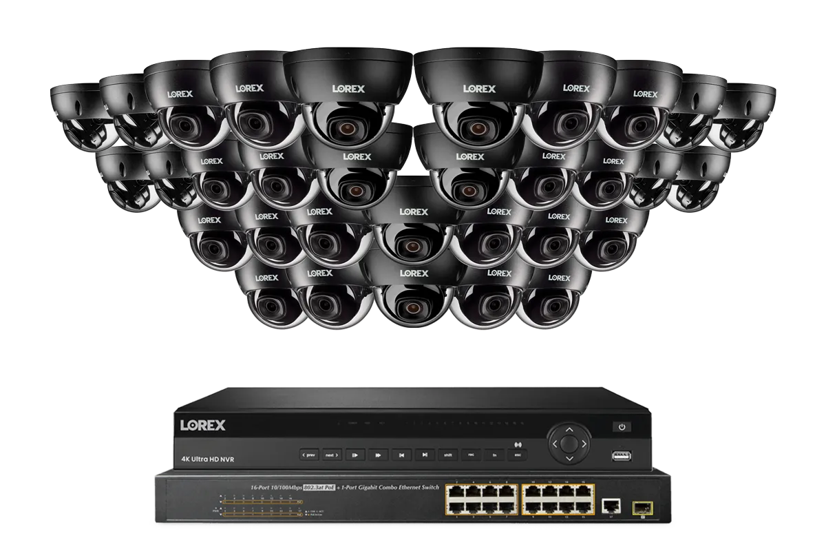 Lorex Elite Series 4K 32 Camera Capable 8TB Wired NVR System with 4MP (2K) A4 IP Dome Cameras