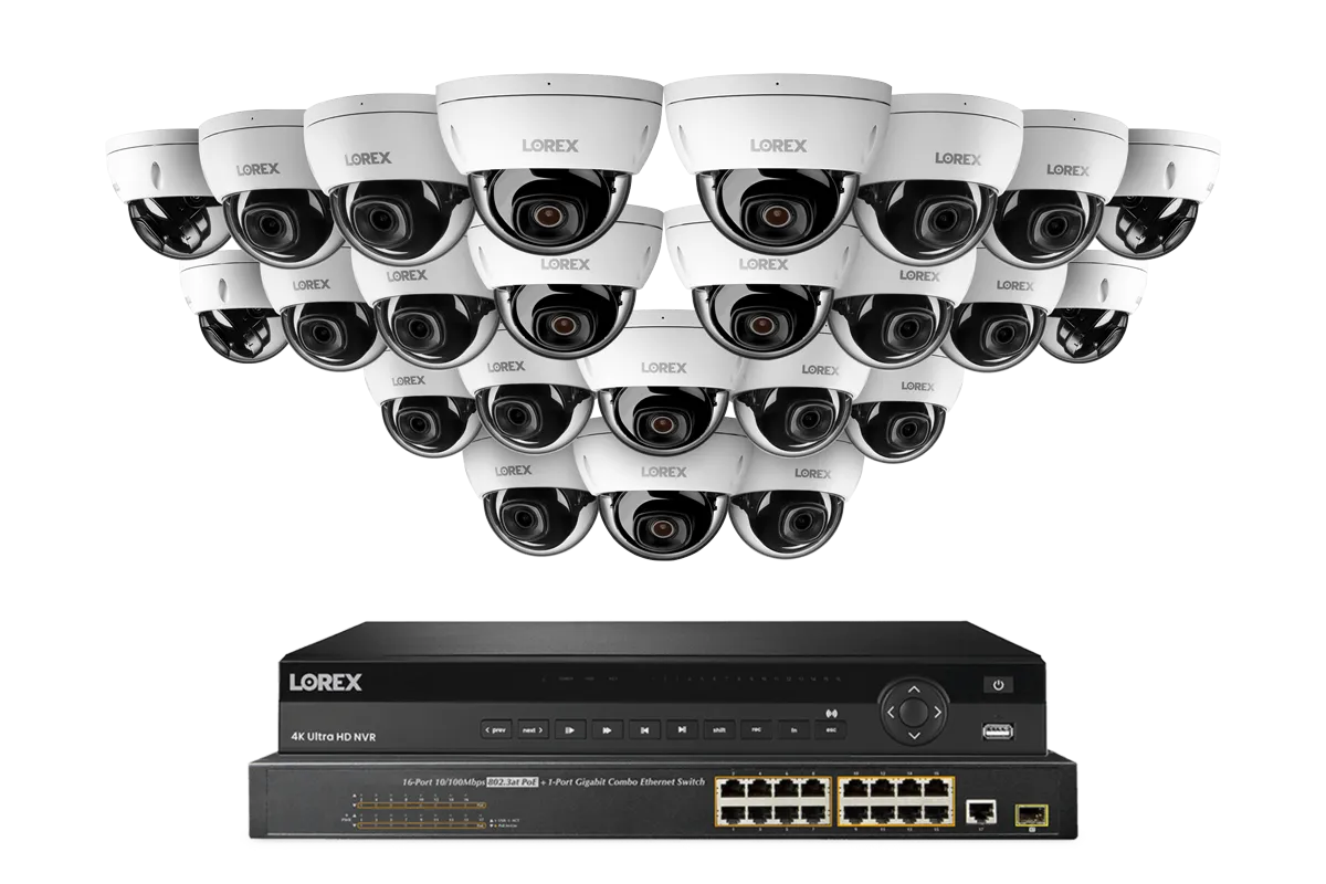 Lorex Elite Series 4K 32 Camera Capable 8TB Wired NVR System with 4MP (2K) A4 IP Dome Cameras