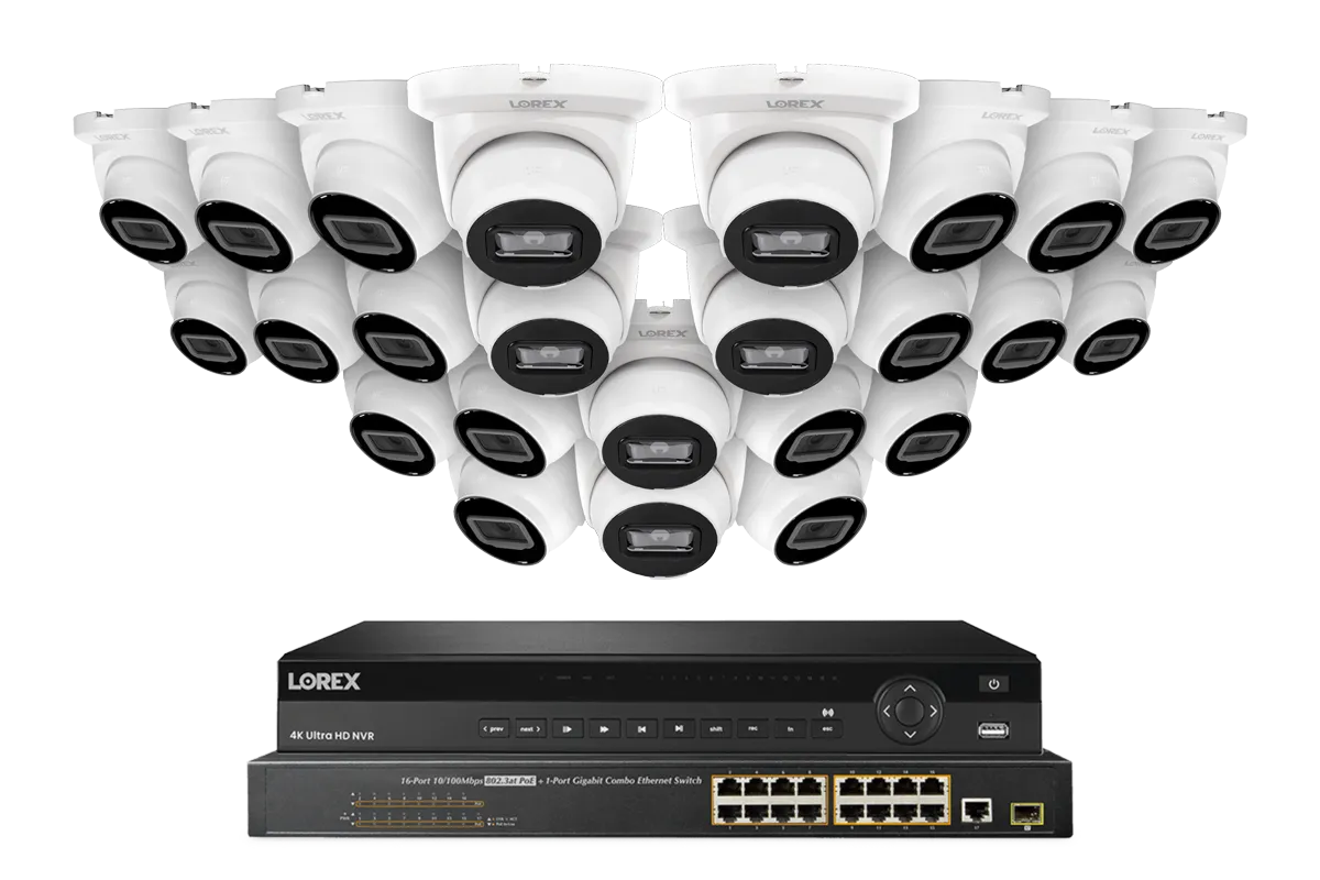 Lorex Elite Series 4K 32 Camera Capable 8TB Wired NVR System with 4MP (2K) A4 IP Turret Cameras