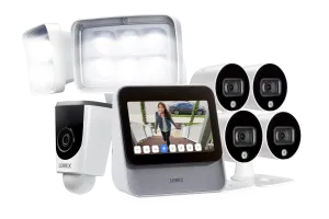 Lorex Smart Home Security Center with Four 1080p Outdoor Wi-Fi Cameras and Wi-Fi Floodlight Camera