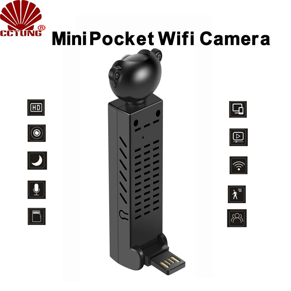 Mini Pocket 1080P HD WIFI Camera with 360 Degree PTZ Tiny Camera H.264/H.265 Push Stream for ONVIF