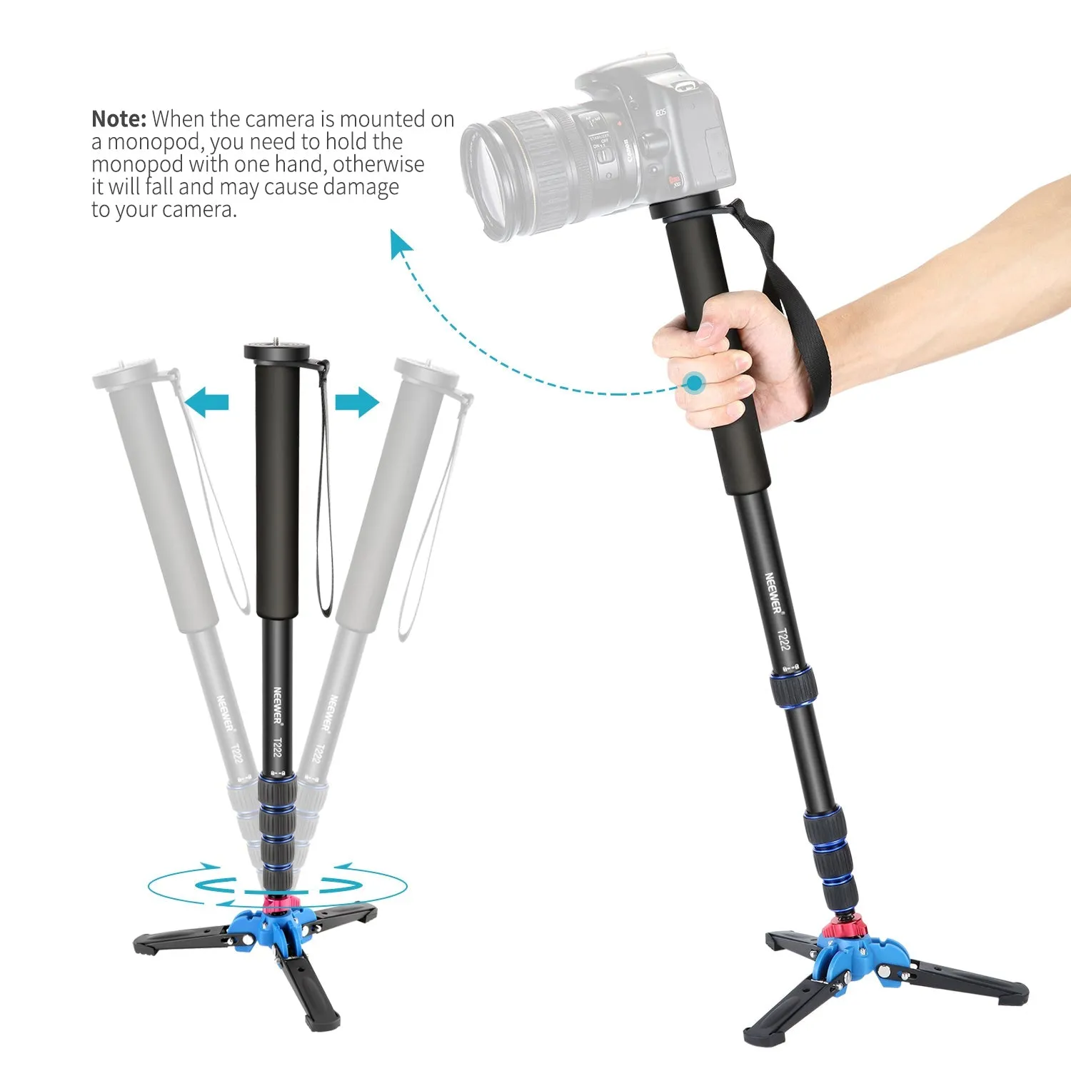 NEEWER T222 Extendable Camera Monopod Stand Base