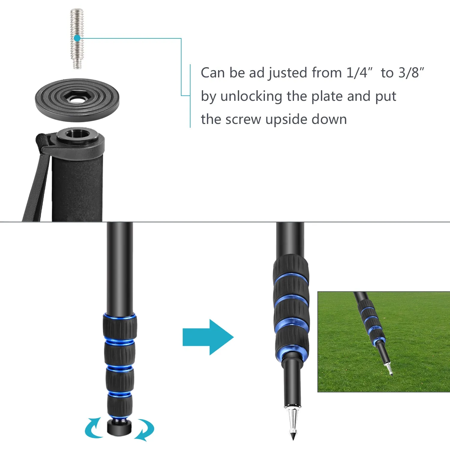 NEEWER T222 Extendable Camera Monopod Stand Base