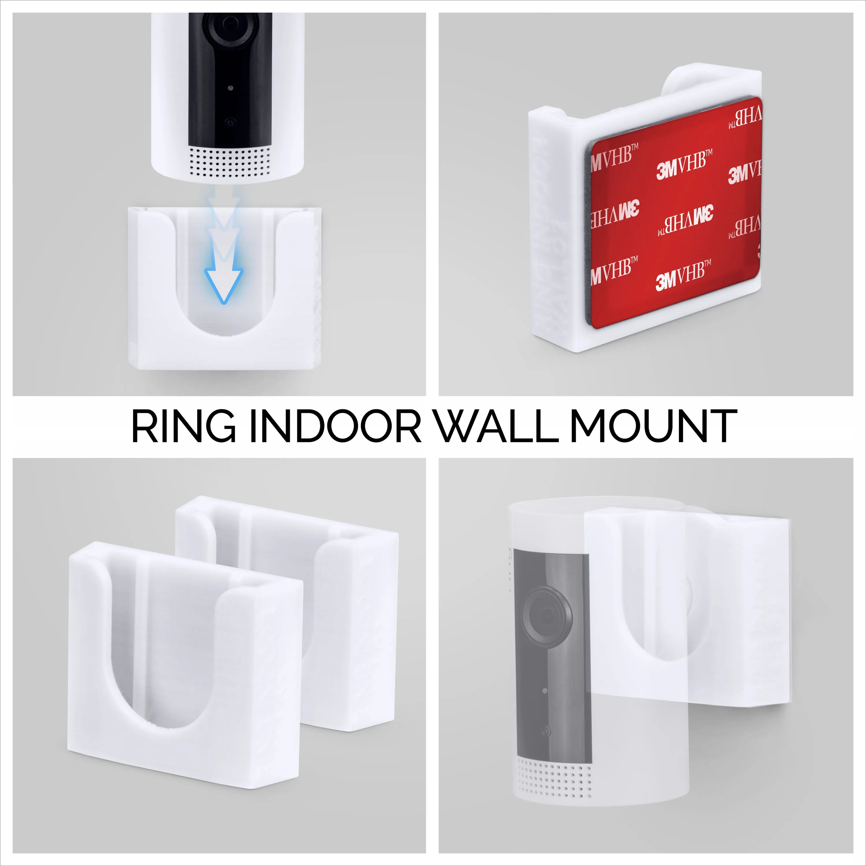 Ring Indoor Camera Wall Mount (2 Pack) Adhesive Holder, Easy to Install, No Screws or Drilling (WH02)